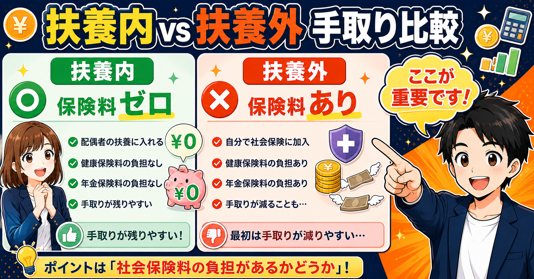 扶養内と扶養外の手取り比較