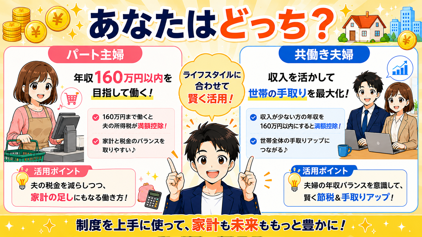 パート主婦と共働き夫婦それぞれの配偶者控除の活用ポイント