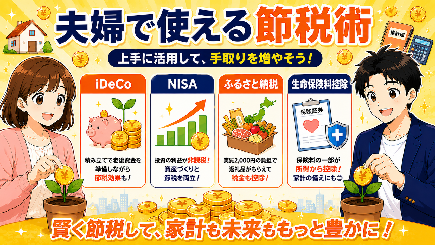夫婦で使える節税術(iDeCo・NISA・ふるさと納税・生命保険料控除)